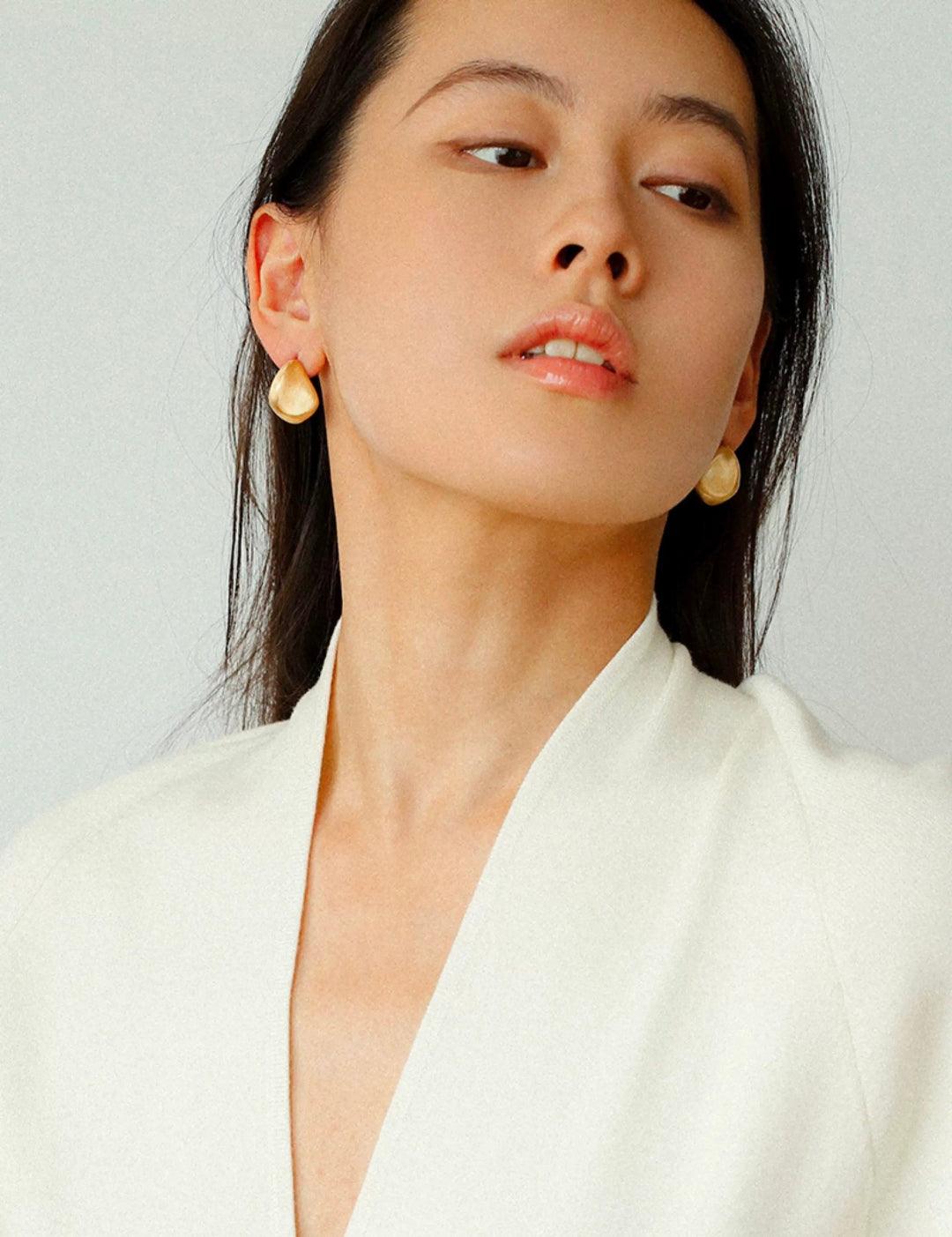 Irregular Brushed Water Drop Stud Earrings - Gembea Jewelry