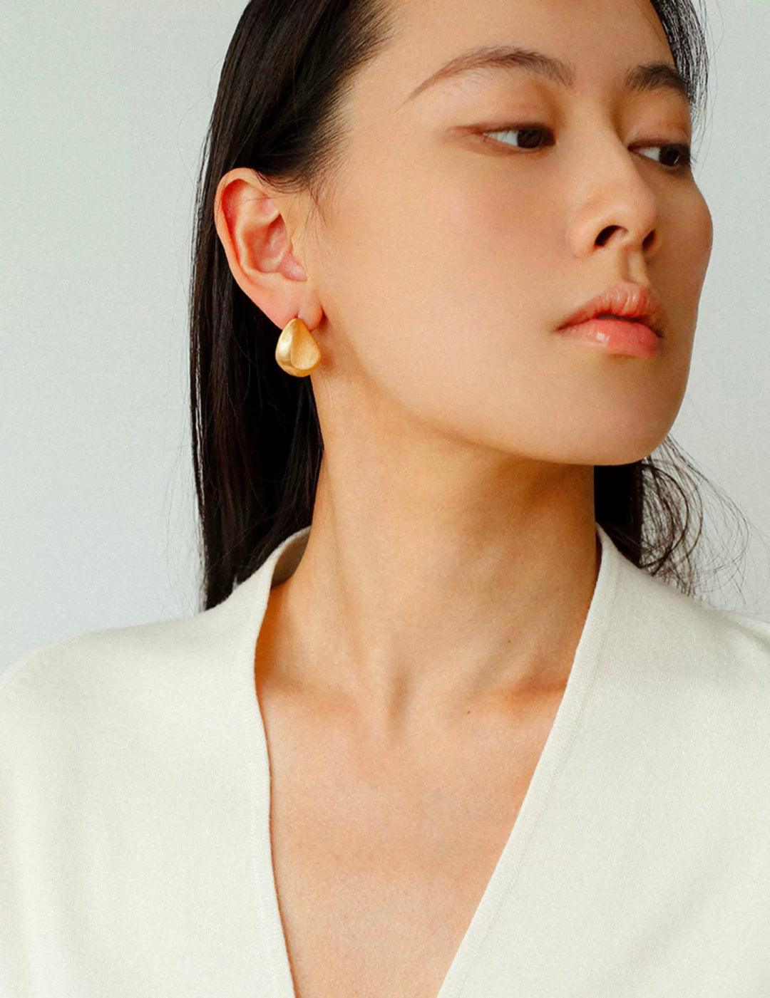 Irregular Brushed Water Drop Stud Earrings - Gembea Jewelry