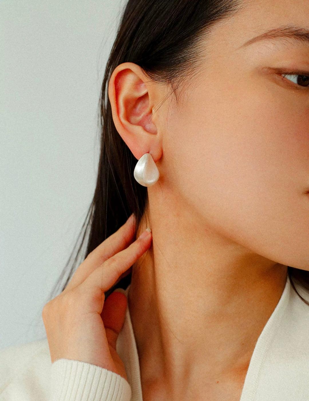 Irregular Brushed Water Drop Stud Earrings - Gembea Jewelry