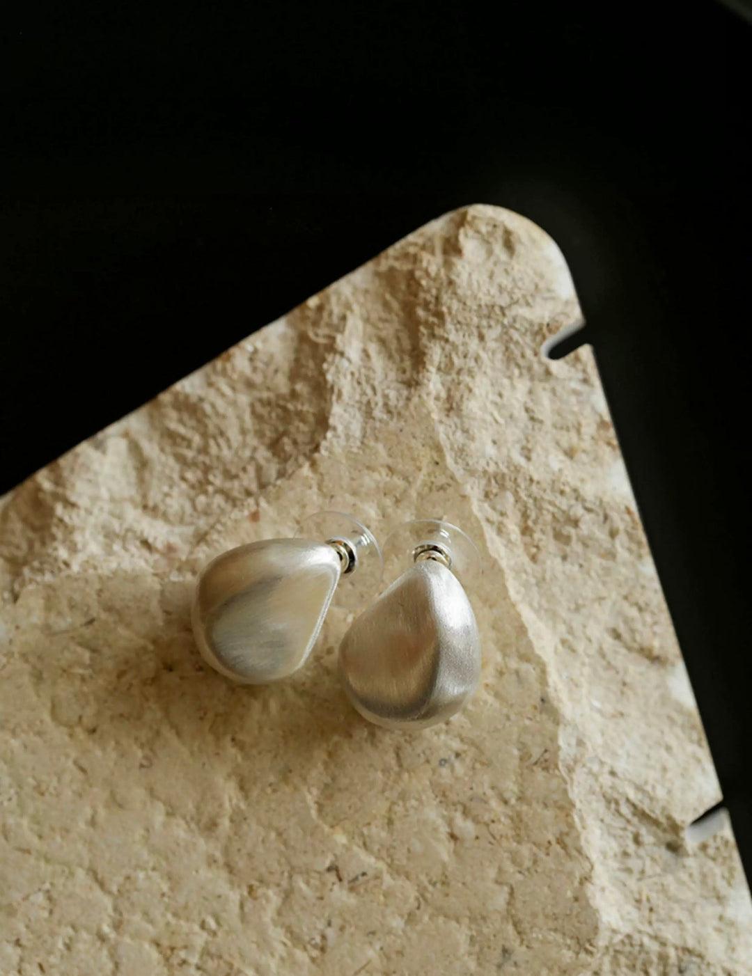 Irregular Brushed Water Drop Stud Earrings - Gembea Jewelry