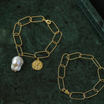 Metal Chain Baroque Pearl Pendant Bracelet - Gembea Jewelry