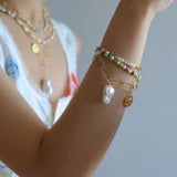 Metal Chain Baroque Pearl Pendant Bracelet - Gembea Jewelry