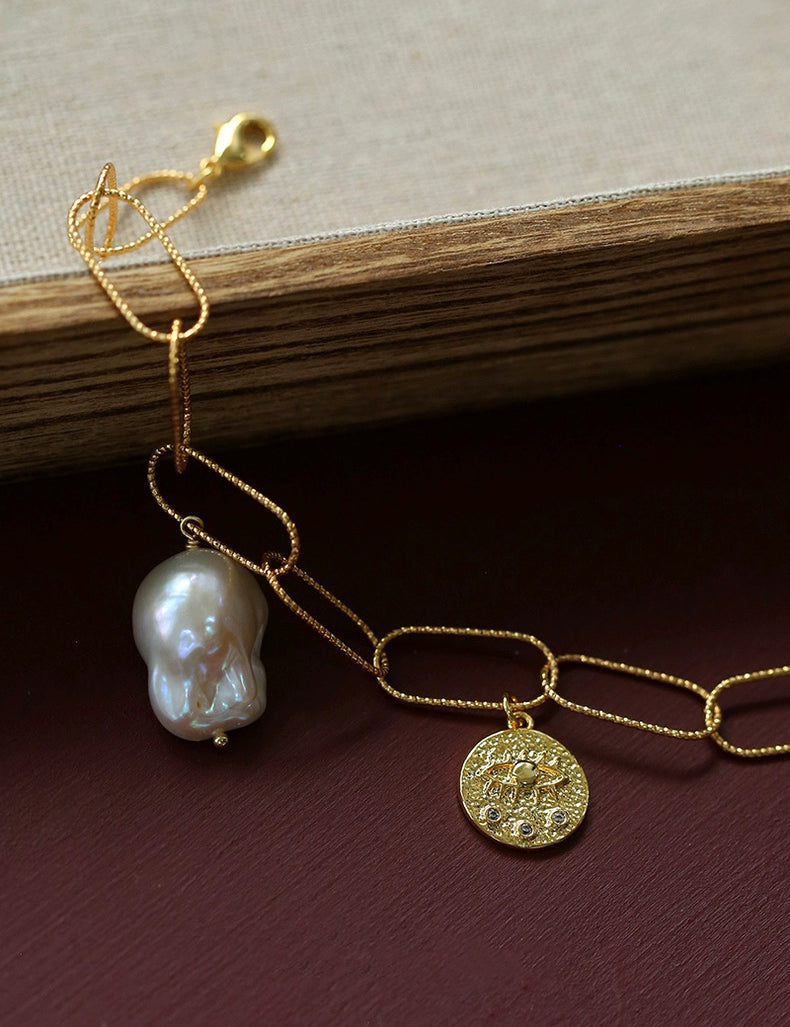 Metal Chain Baroque Pearl Pendant Bracelet gembea jewelry
