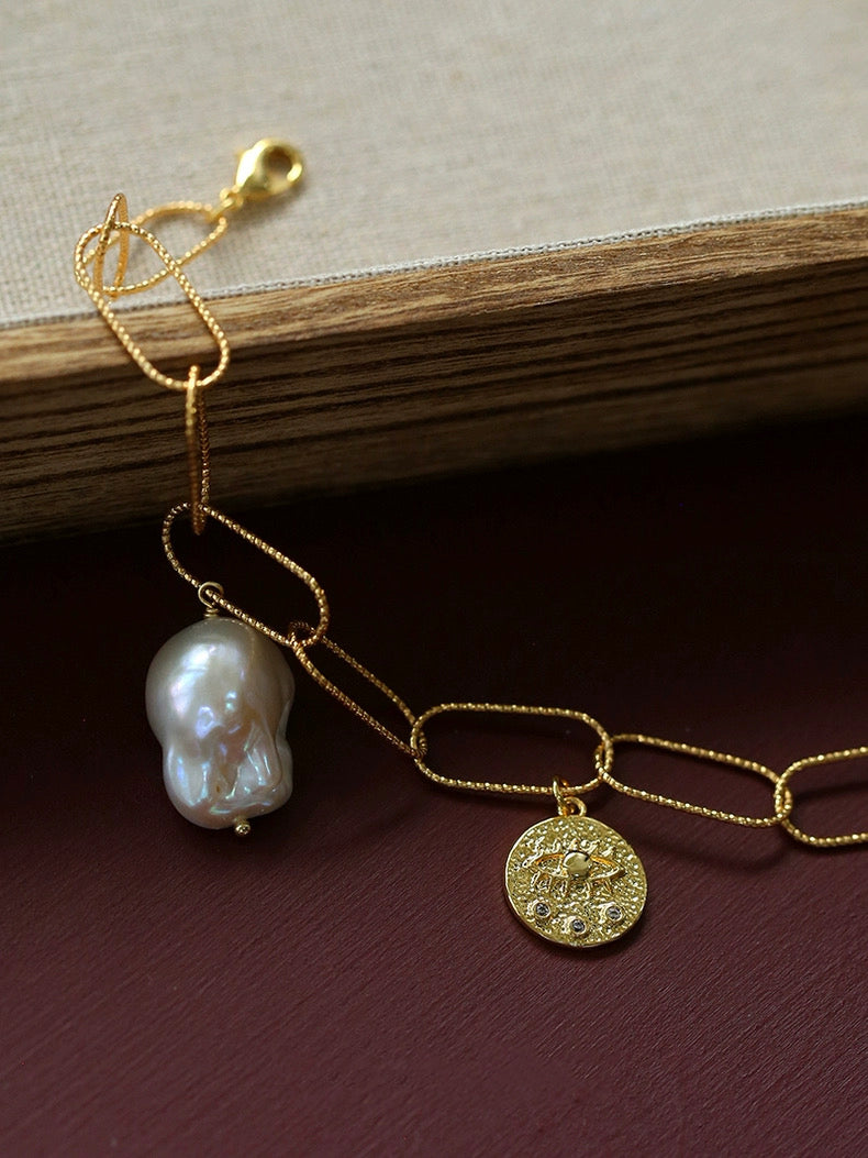 Metal Chain Baroque Pearl Pendant Bracelet gembea jewelry