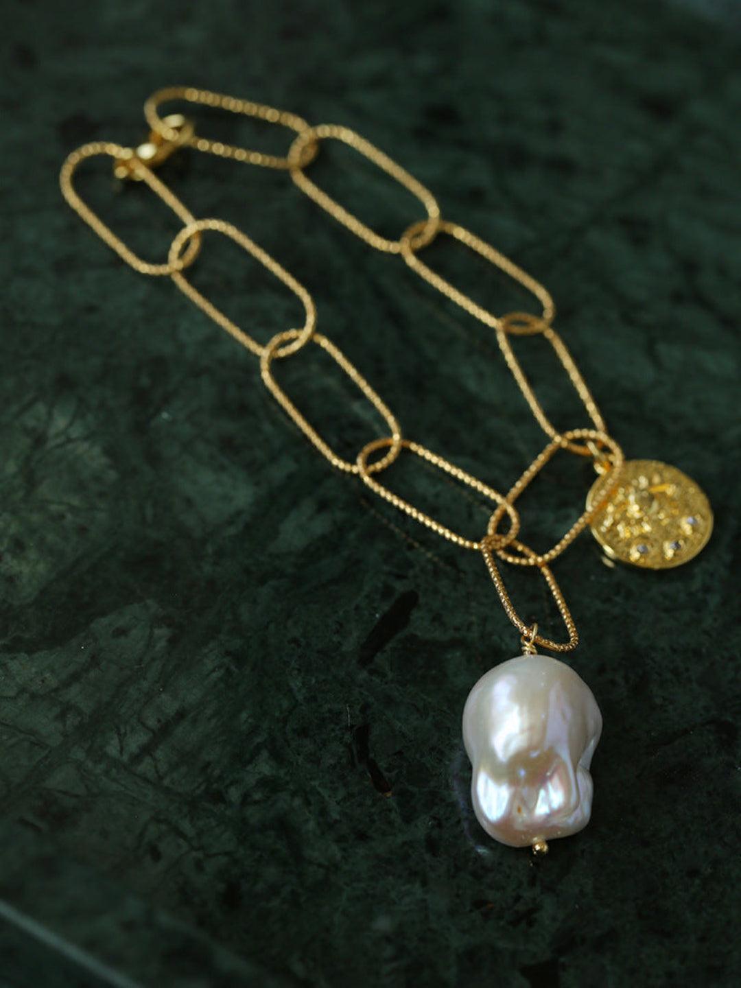 Metal Chain Baroque Pearl Pendant Bracelet - Gembea Jewelry