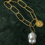 Metal Chain Baroque Pearl Pendant Bracelet - Gembea Jewelry