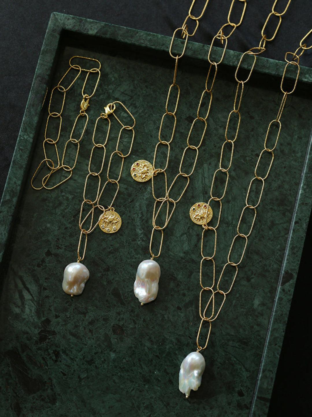 Metal Chain Baroque Pearl Pendant Bracelet - Gembea Jewelry