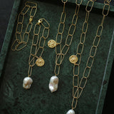 Metal Chain Baroque Pearl Pendant Bracelet - Gembea Jewelry