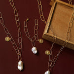 Metal Chain Baroque Pearl Pendant Necklace