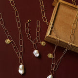 Metal Chain Baroque Pearl Pendant Necklace