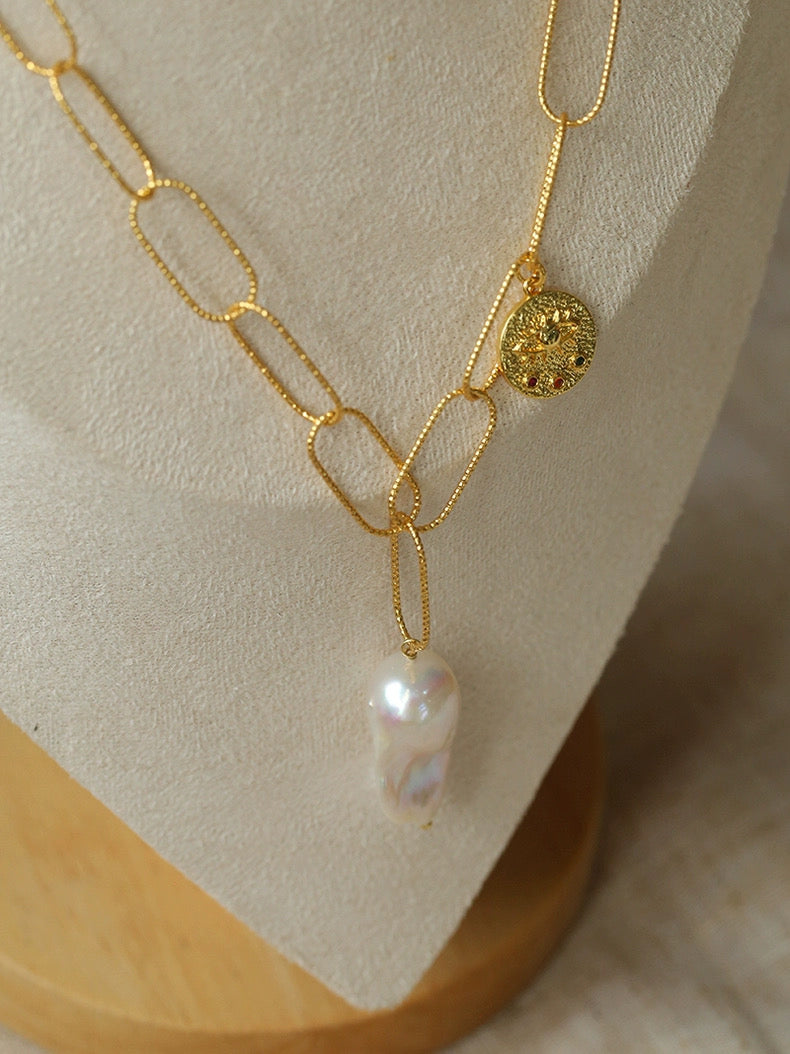 Metal Chain Baroque Pearl Pendant Necklace gembea jewelry