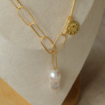 Metal Chain Baroque Pearl Pendant Necklace gembea jewelry