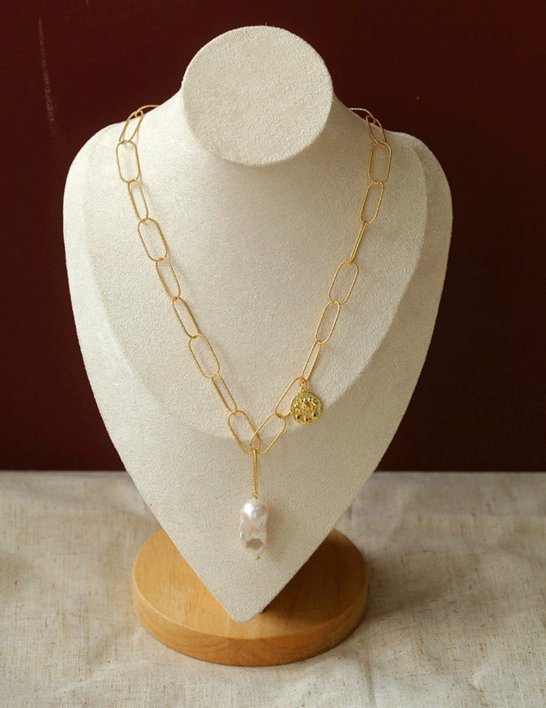 Metal Chain Baroque Pearl Pendant Necklace gembea jewelry