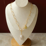 Metal Chain Baroque Pearl Pendant Necklace gembea jewelry