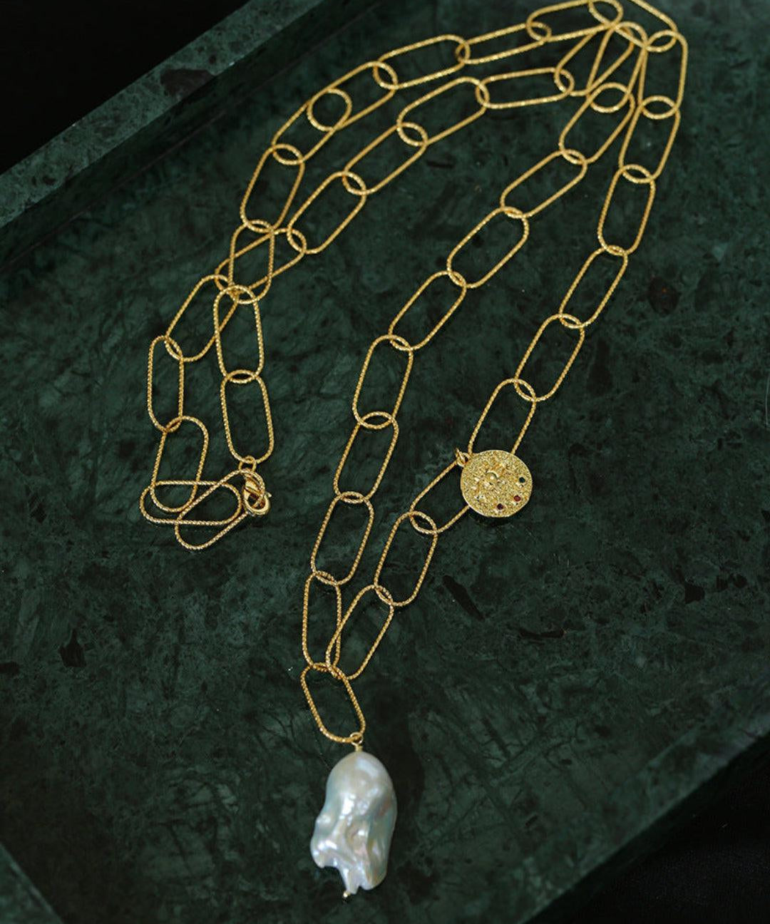 Metal Chain Baroque Pearl Pendant Necklace - Gembea Jewelry
