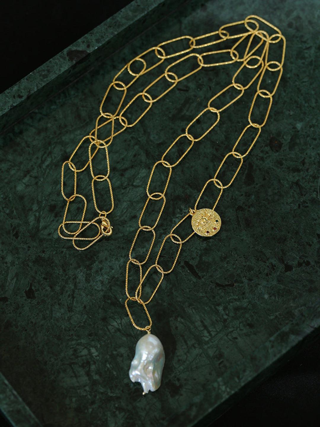 Metal Chain Baroque Pearl Pendant Necklace - Gembea Jewelry