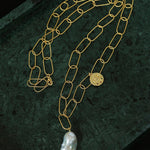 Metal Chain Baroque Pearl Pendant Necklace - Gembea Jewelry