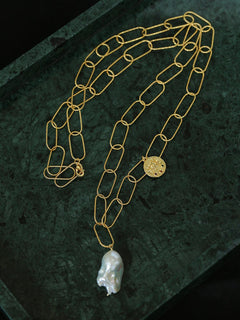 Metal Chain Baroque Pearl Pendant Necklace - Gembea Jewelry