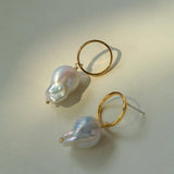 Metal Circle Baroque Pearl Drop Earrings - Gembea Jewelry