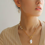 Metal Circle Baroque Pearl Drop Earrings - Gembea Jewelry