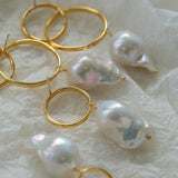 Metal Circle Baroque Pearl Drop Earrings - Gembea Jewelry