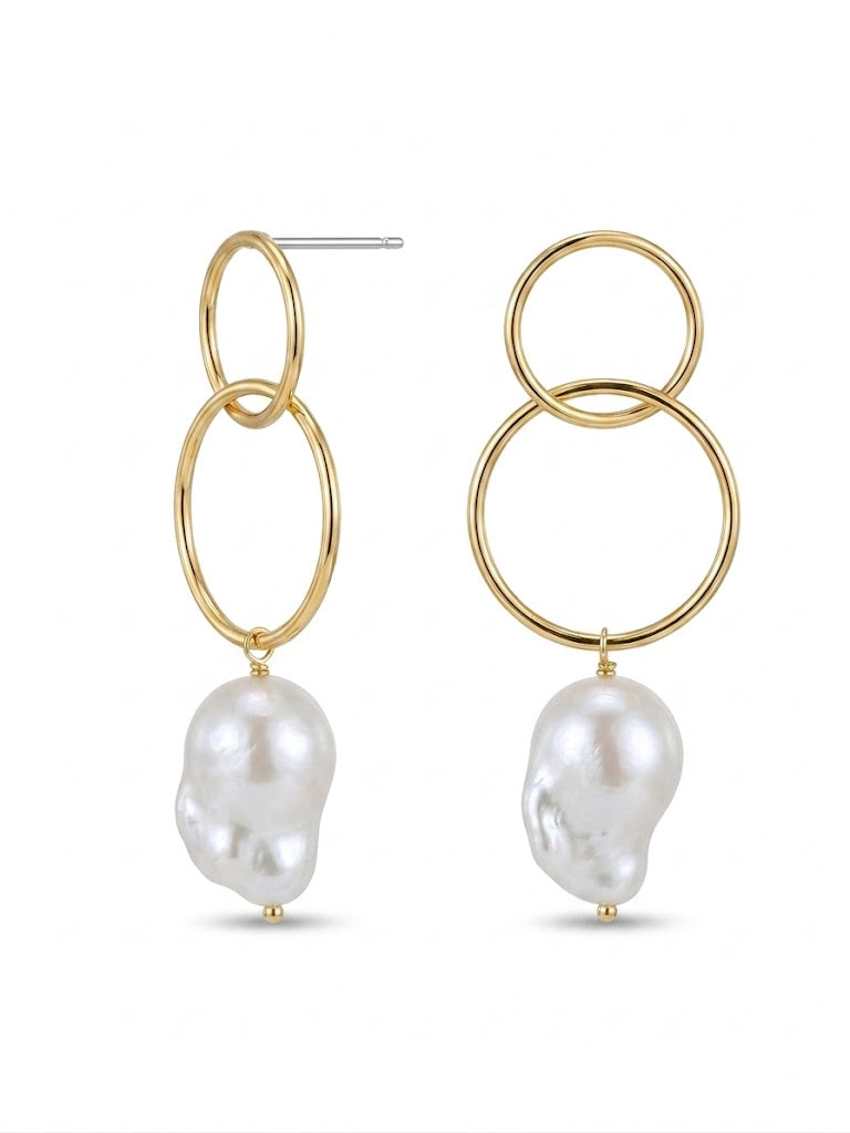 Metal Circle Baroque Pearl Drop Earrings gembea jewelry