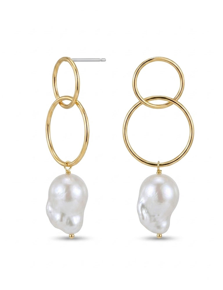 Metal Circle Baroque Pearl Drop Earrings gembea jewelry