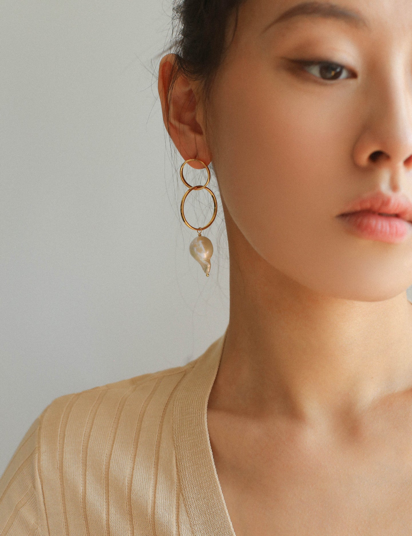 Metal Circle Baroque Pearl Drop Earrings gembea jewelry