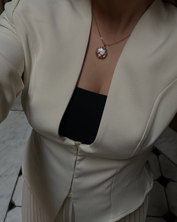 Metal Lava Baroque Pearl Chain Necklace gembea jewelry