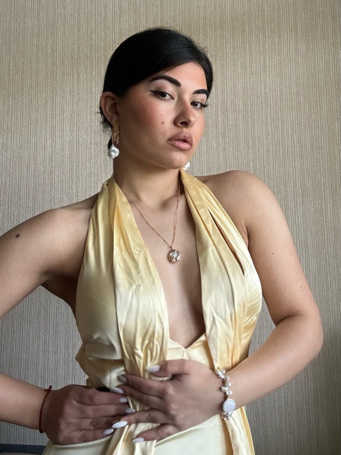 Metal Lava Baroque Pearl Chain Necklace gembea jewelry