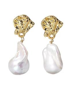 Metal Lava Baroque Pearl Drop Earrings gembea jewelry