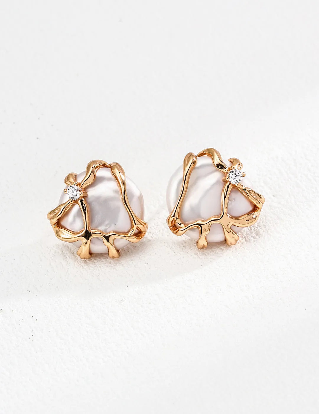 Metal Lava Pearl Stud Earrings - Gembea Jewelry