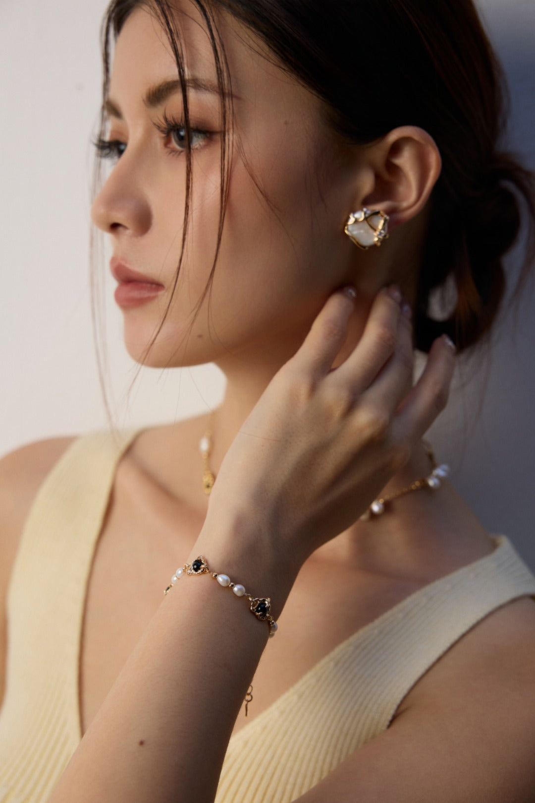 Metal Lava Pearl Stud Earrings-Gembea Jewelry