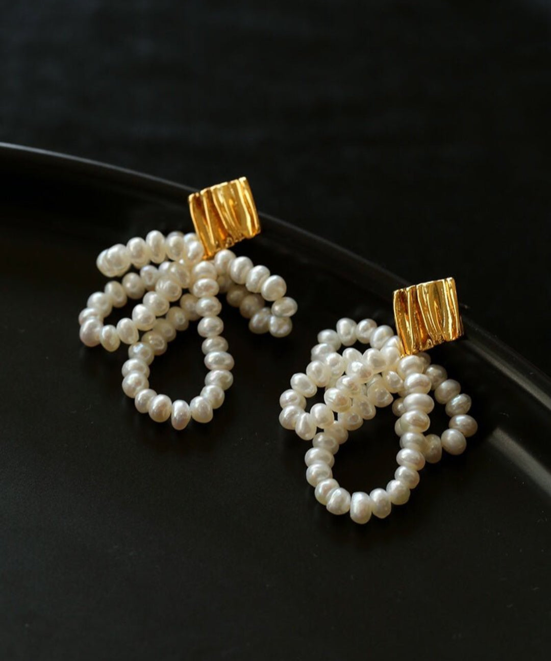 Metal Lava Petite Bow Pearl Earrings gembea jewelry