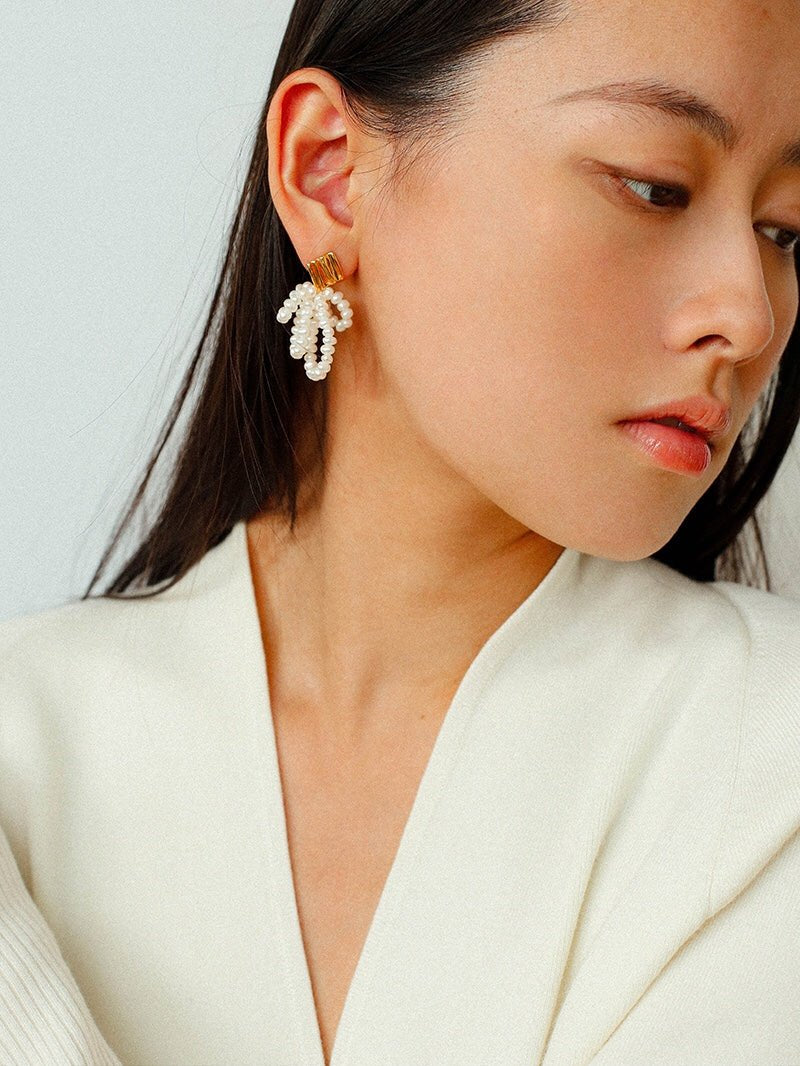 Metal Lava Petite Bow Pearl Earrings gembea jewelry