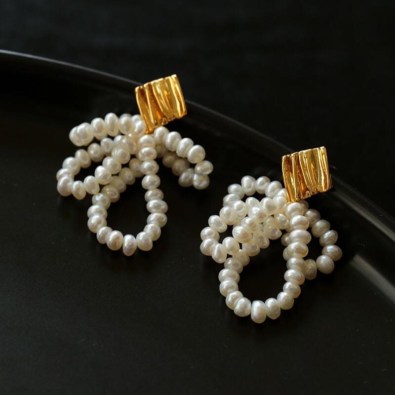 Metal Lava Petite Bow Pearl Earrings gembea jewelry
