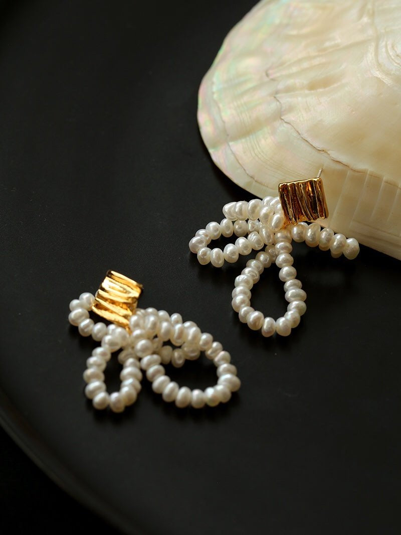 Metal Lava Petite Bow Pearl Earrings gembea jewelry