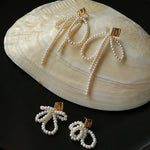 Metal Lava Petite Bow Pearl Earrings gembea jewelry