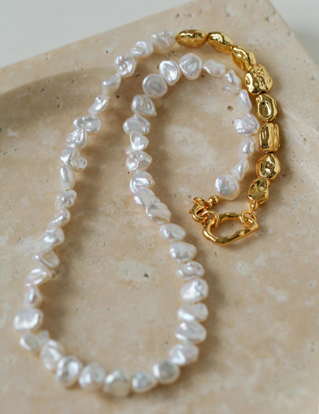 Metal Petal Baroque Pearl Necklace - Gembea Jewelry