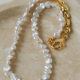 Metal Petal Baroque Pearl Necklace - Gembea Jewelry