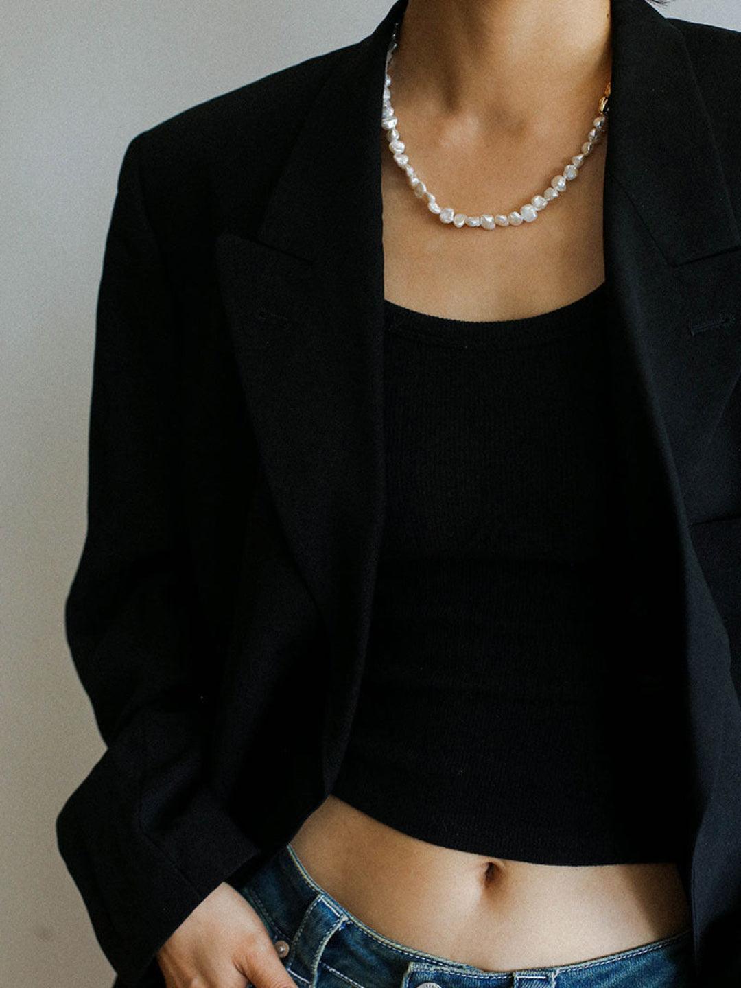 Metal Petal Baroque Pearl Necklace - Gembea Jewelry