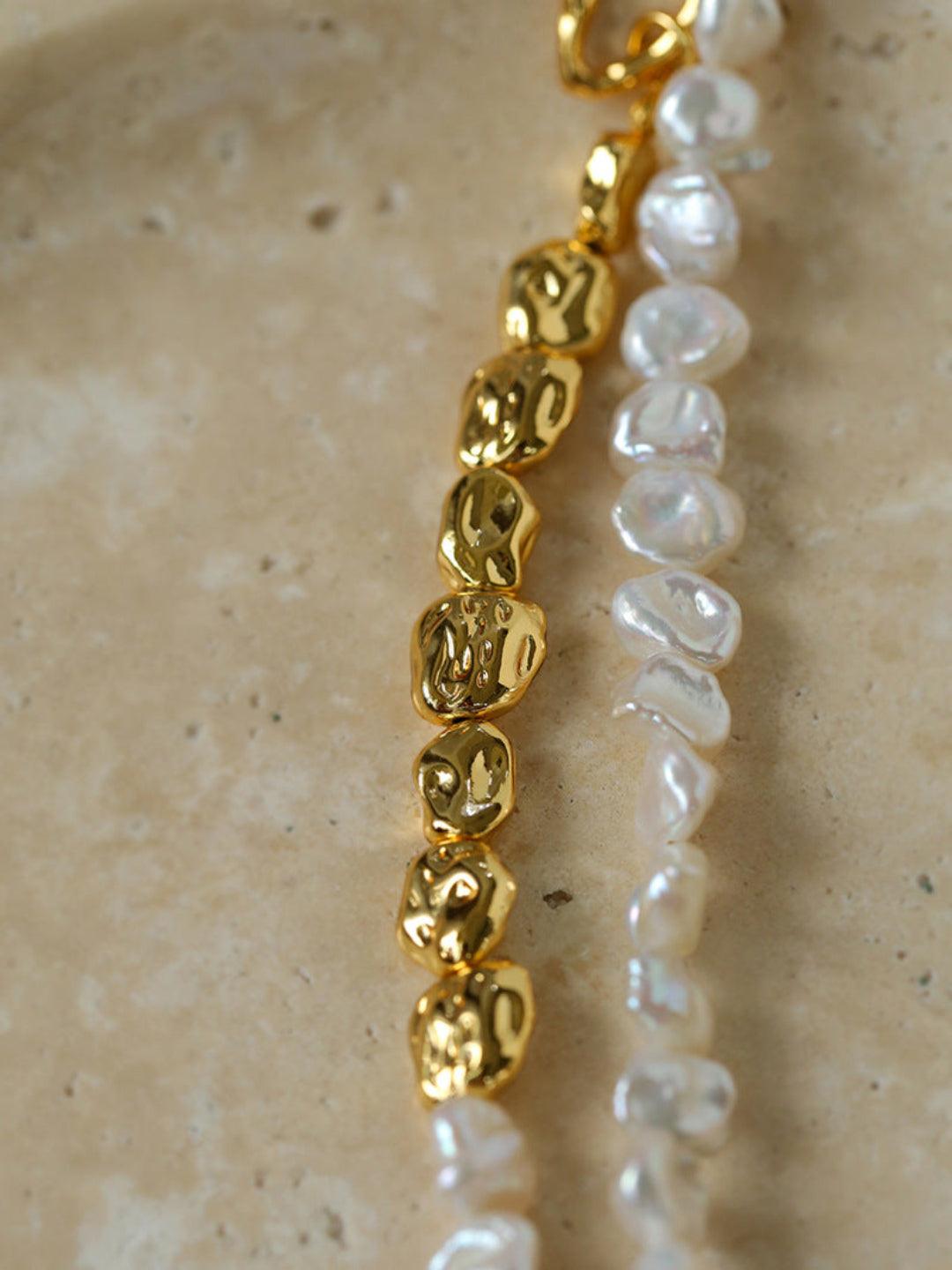 Metal Petal Baroque Pearl Necklace - Gembea Jewelry