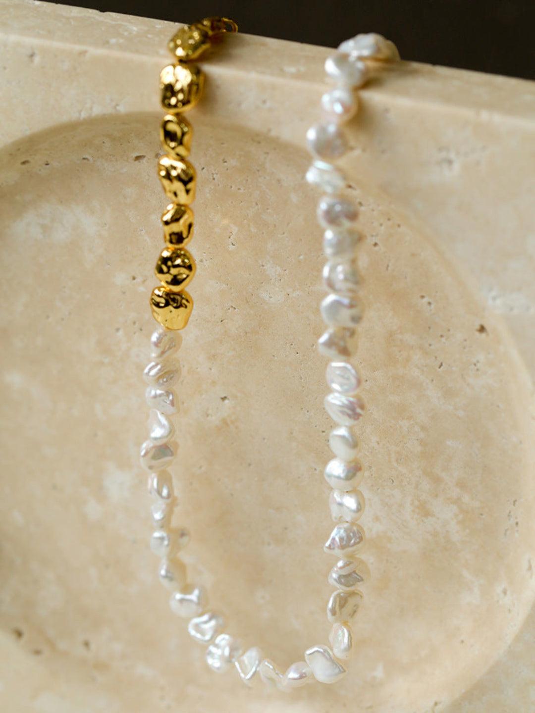 Metal Petal Baroque Pearl Necklace - Gembea Jewelry