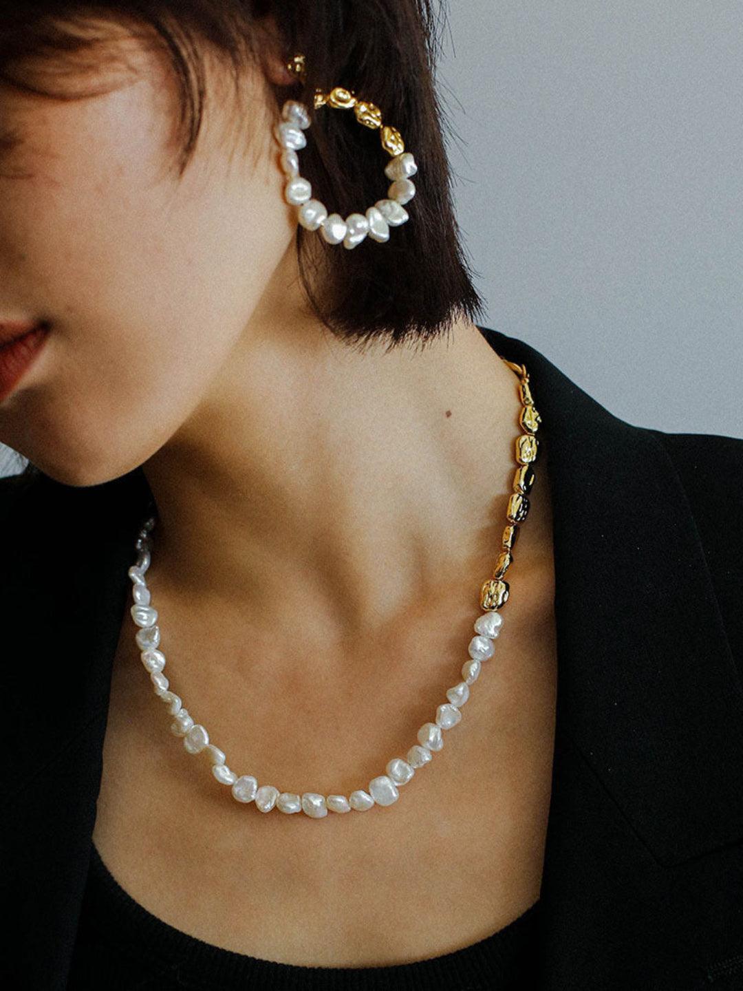 Metal Petal Baroque Pearl Necklace - Gembea Jewelry
