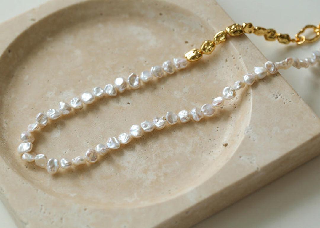 Metal Petal Baroque Pearl Necklace - Gembea Jewelry