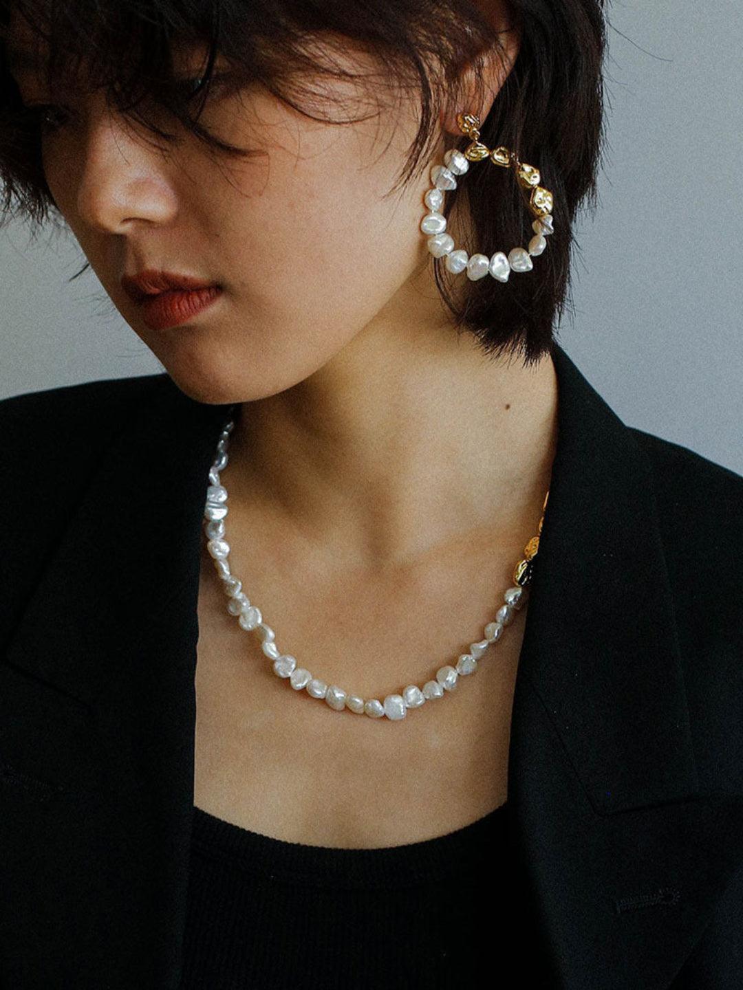 Metal Petal Baroque Pearl Necklace - Gembea Jewelry