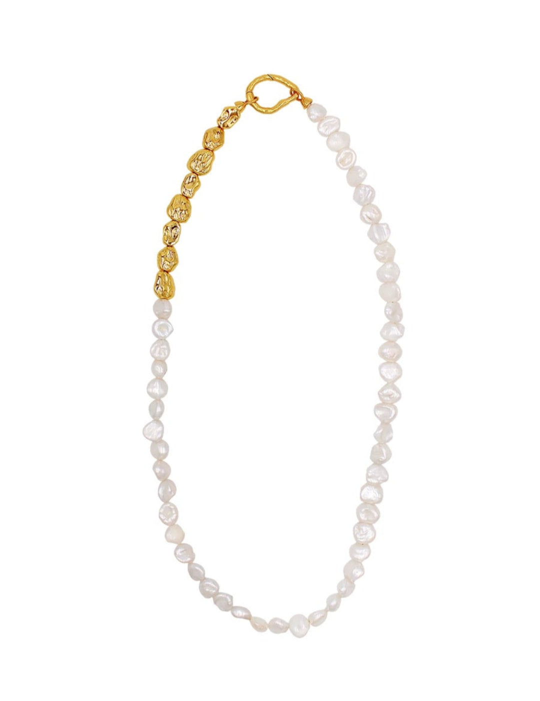 Metal Petal Baroque Pearl Beaded Necklace gembea jewelry