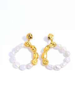 Metal Petal Baroque Pearl Earrings GEMBEA JEWELRY