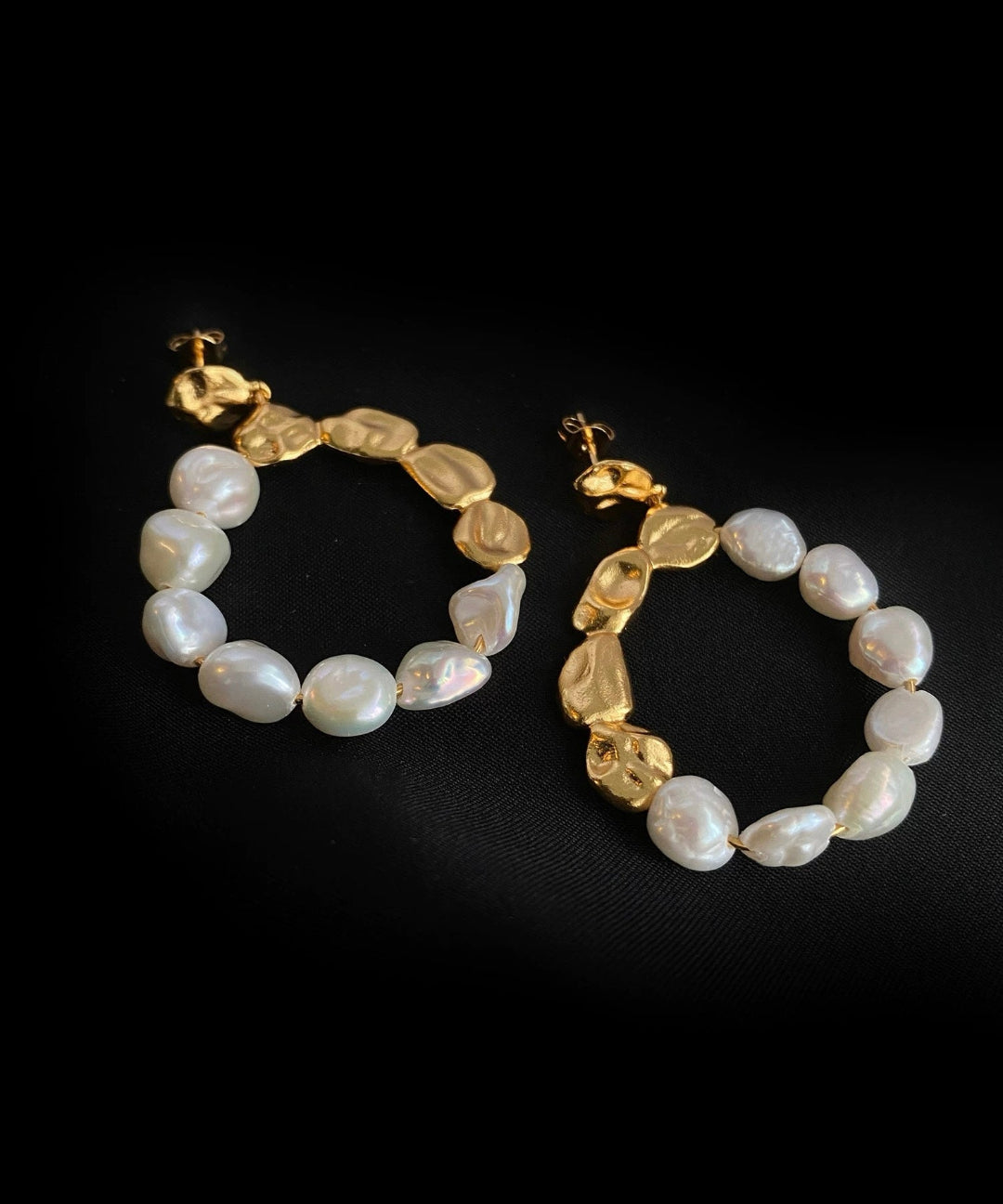 Metal Petal Baroque Pearl Earrings gembea jewelry
