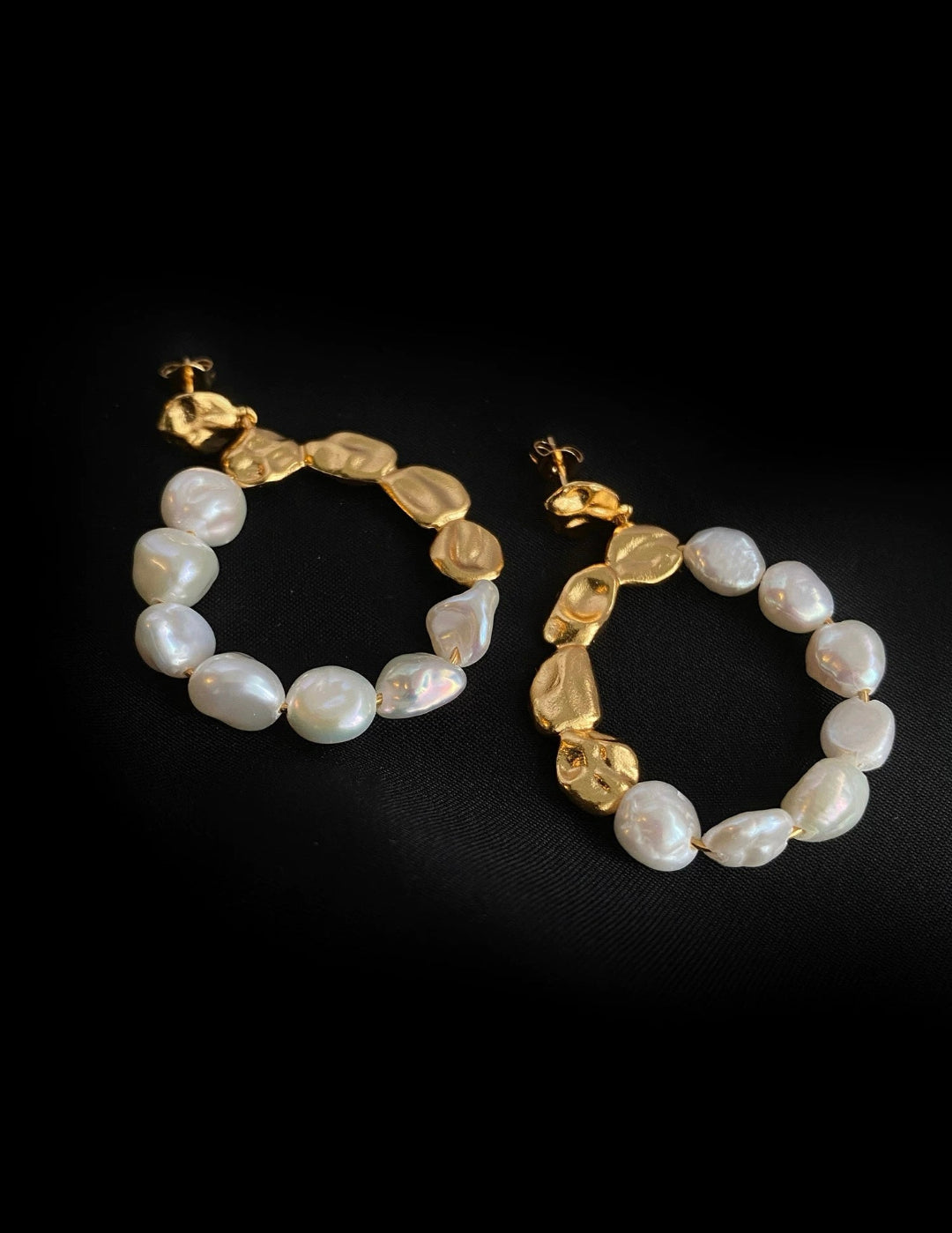 Metal Petal Baroque Pearl Earrings gembea jewelry